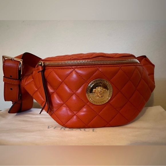 Versace Quilted orange leather fanny/belt/shoulder bag NEW (AUTHENTIC - Picture 3 of 10